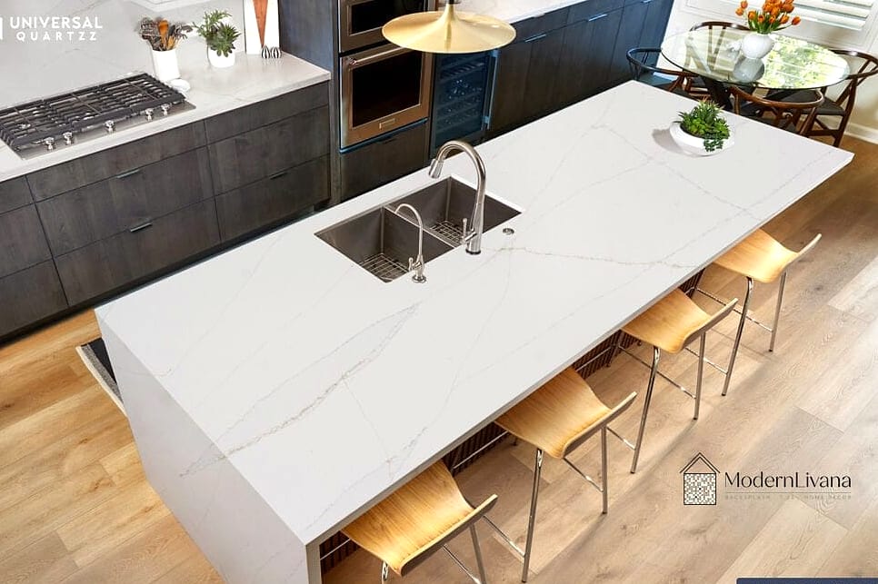 27 Inch Kitchen Ideas That Prove This Trend Is Here to Stay 3 Quartz Countertops with Minimal Overhang