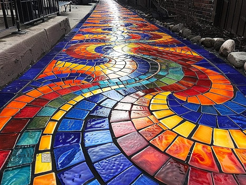 Rainbow Mosaic Tile Powder Room Design
