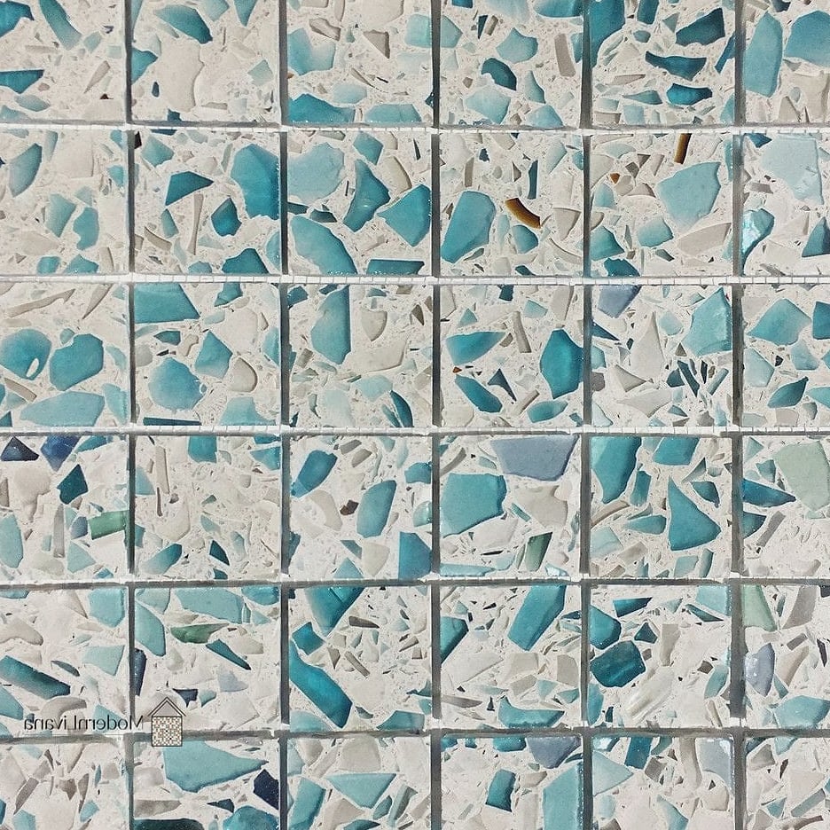 27 Blue Mosaic Tile Ideas From Homes We Absolutely Love 19 Recycled Glass Blue Mosaic for an Eco-Friendly Kitchen