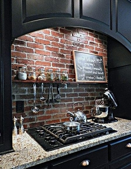 24 Red Brick Backsplash Ideas That Work in Any Size Home 7 Red Brick with Black Cabinets