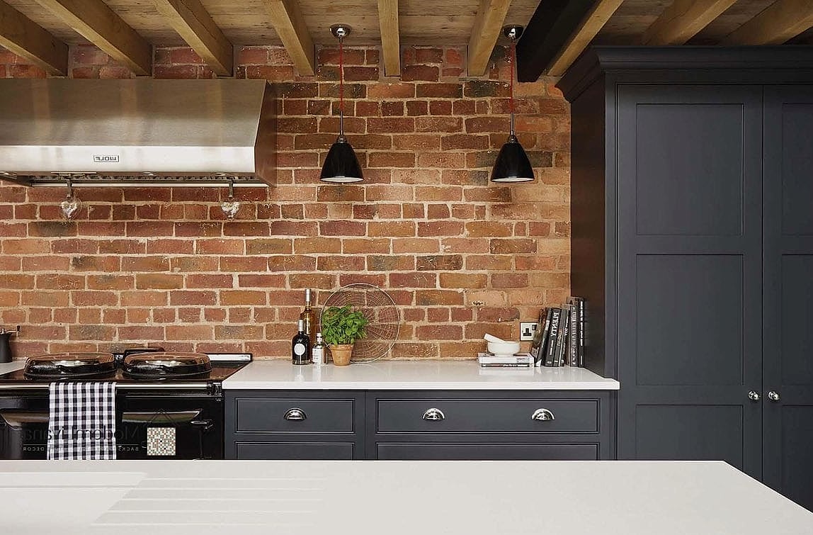 24 Red Brick Backsplash Ideas That Work in Any Size Home 21 Red Brick with Green Cabinetry