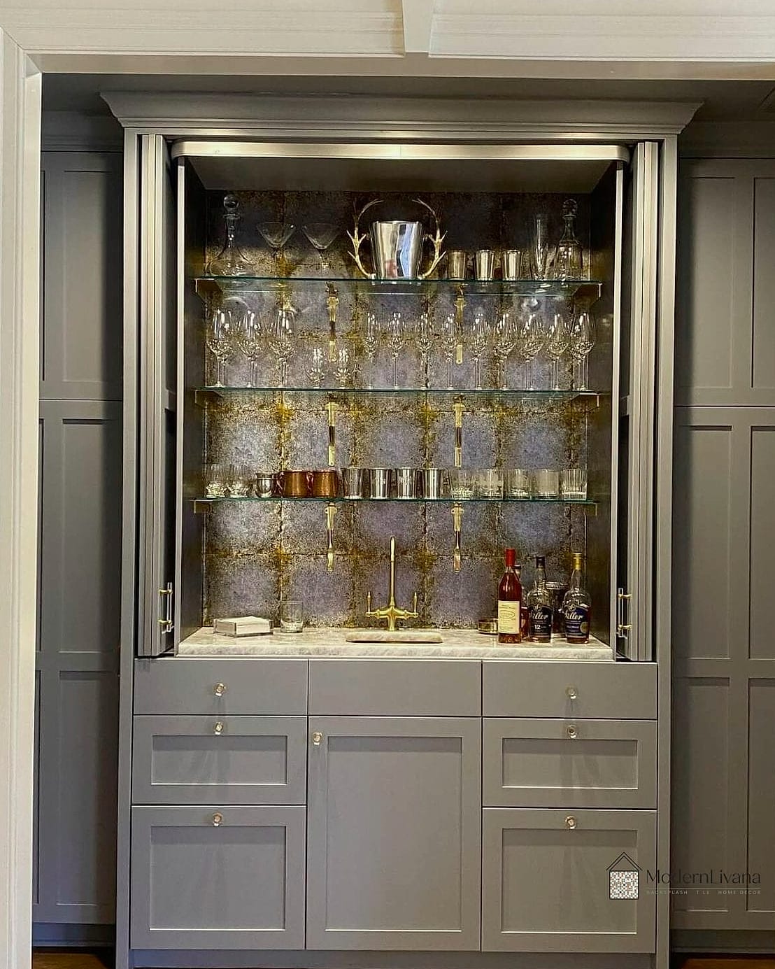 Reeded Glass and Brass Combo