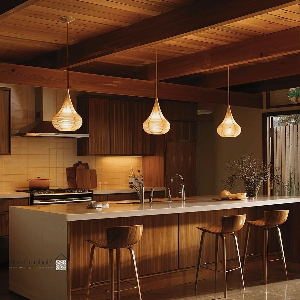 Sculptural Pendant Lighting Over the Island