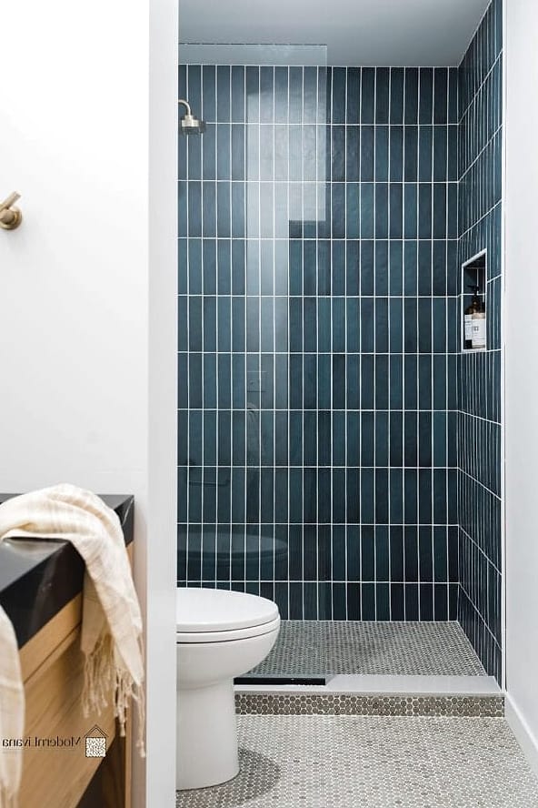 Skinny Vertical Tile Columns in a Powder Room