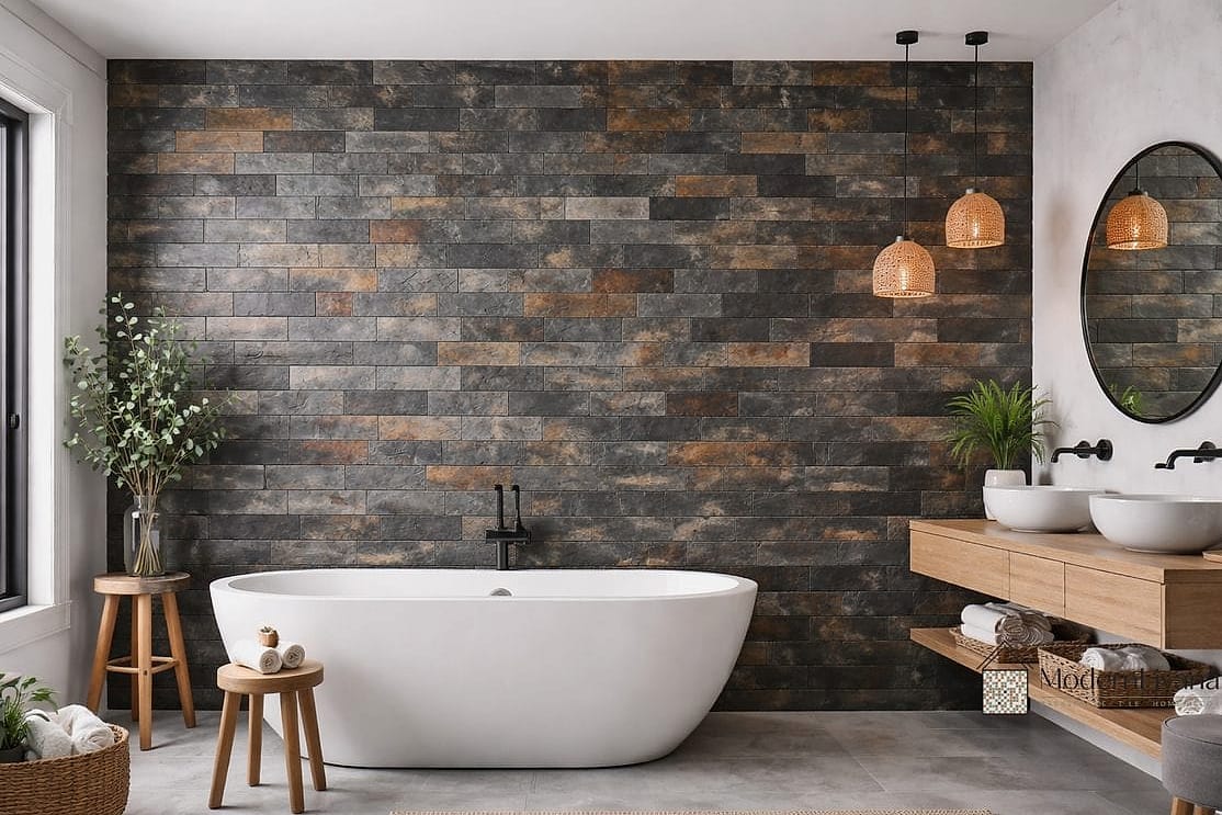 Slate Accent Wall Behind Open Shelving