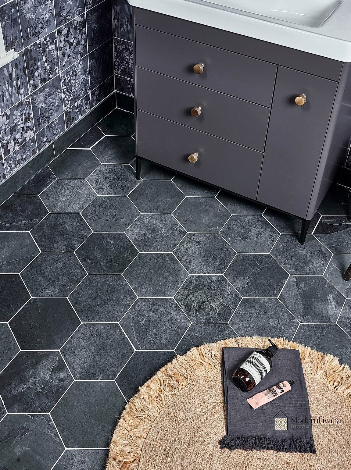 Slate Hexagon Bathroom Tiles