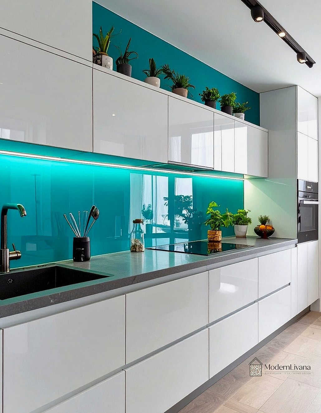Soft White Glass Sheet Backsplash for a Bright Kitchen