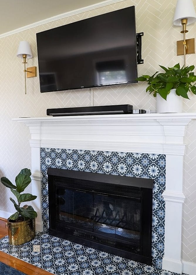 Square Tile Around a Fireplace