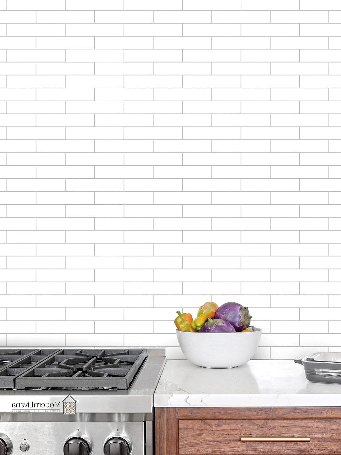 Stacked White Subway Tile Layout