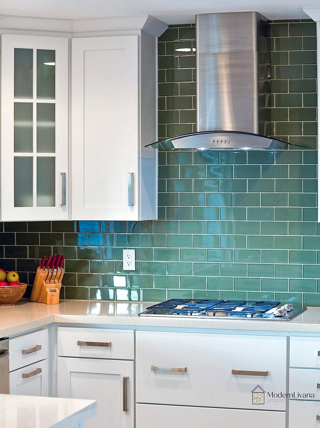 Stainless Steel With Green Cabinets