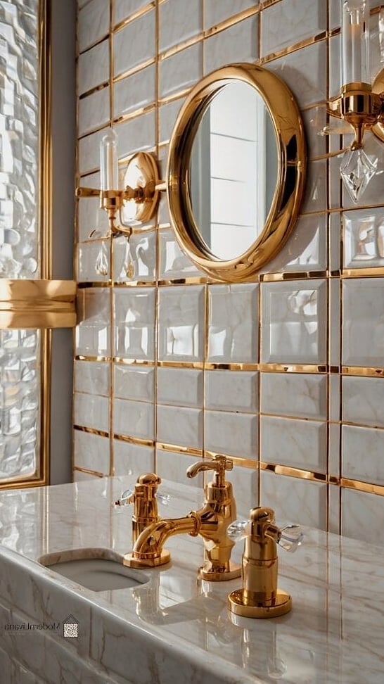 Subway Tile with Brass or Gold Accents