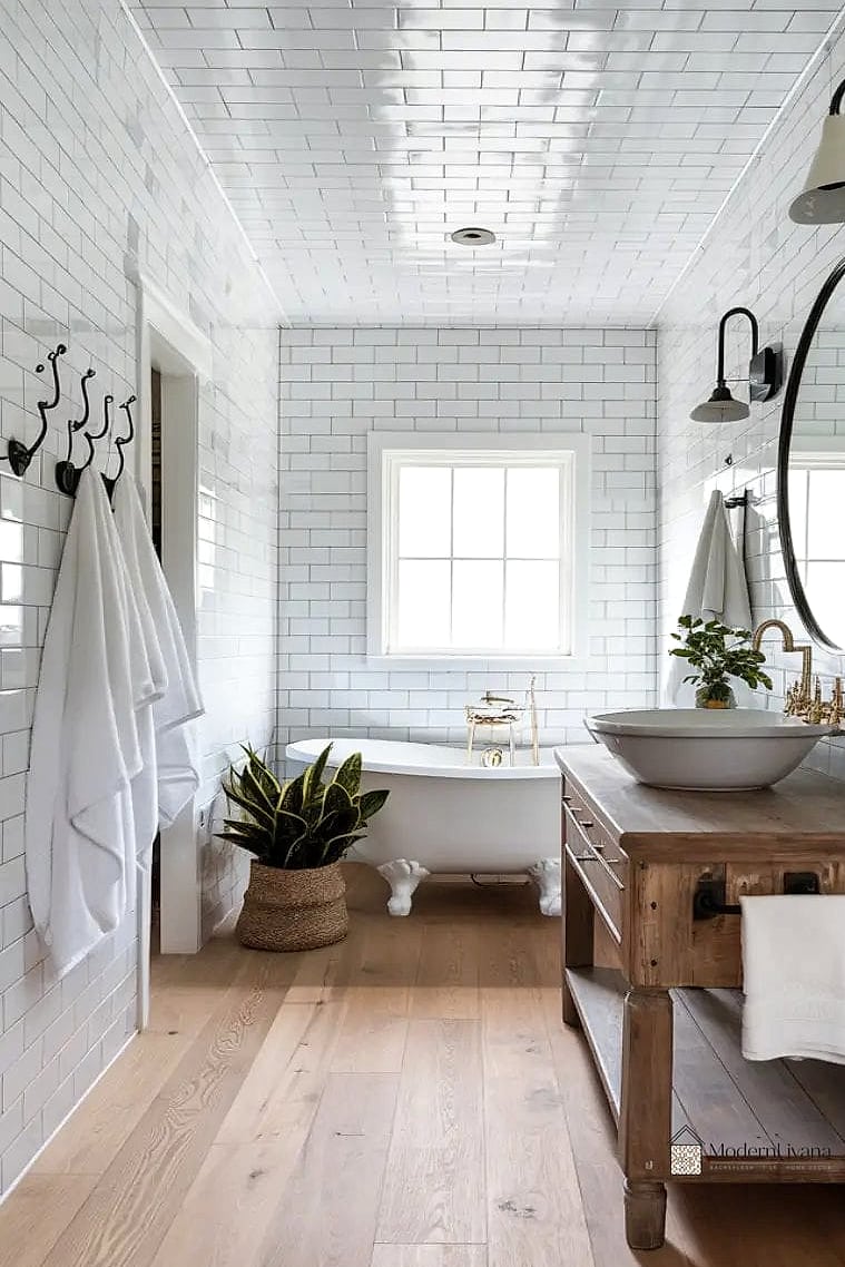Subway Tile in a Herringbone Pattern