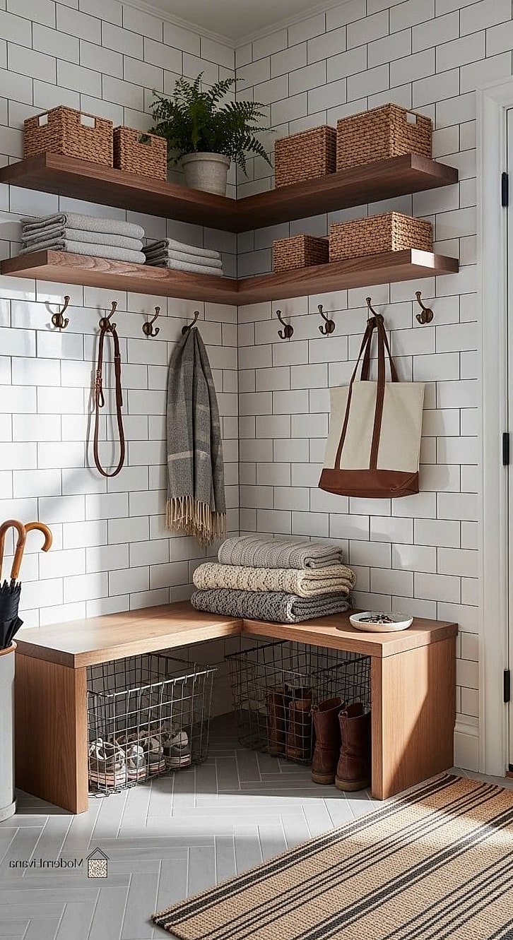 Subway Tile Mudroom Entryway