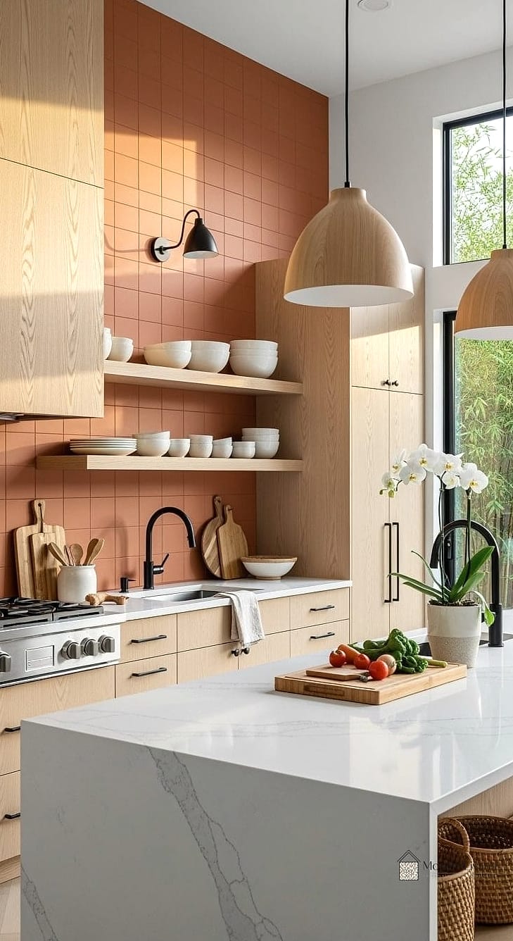 24 Terracota Backsplash Ideas to Inspire Your Next Renovation 18 Terracotta Behind Open Shelving