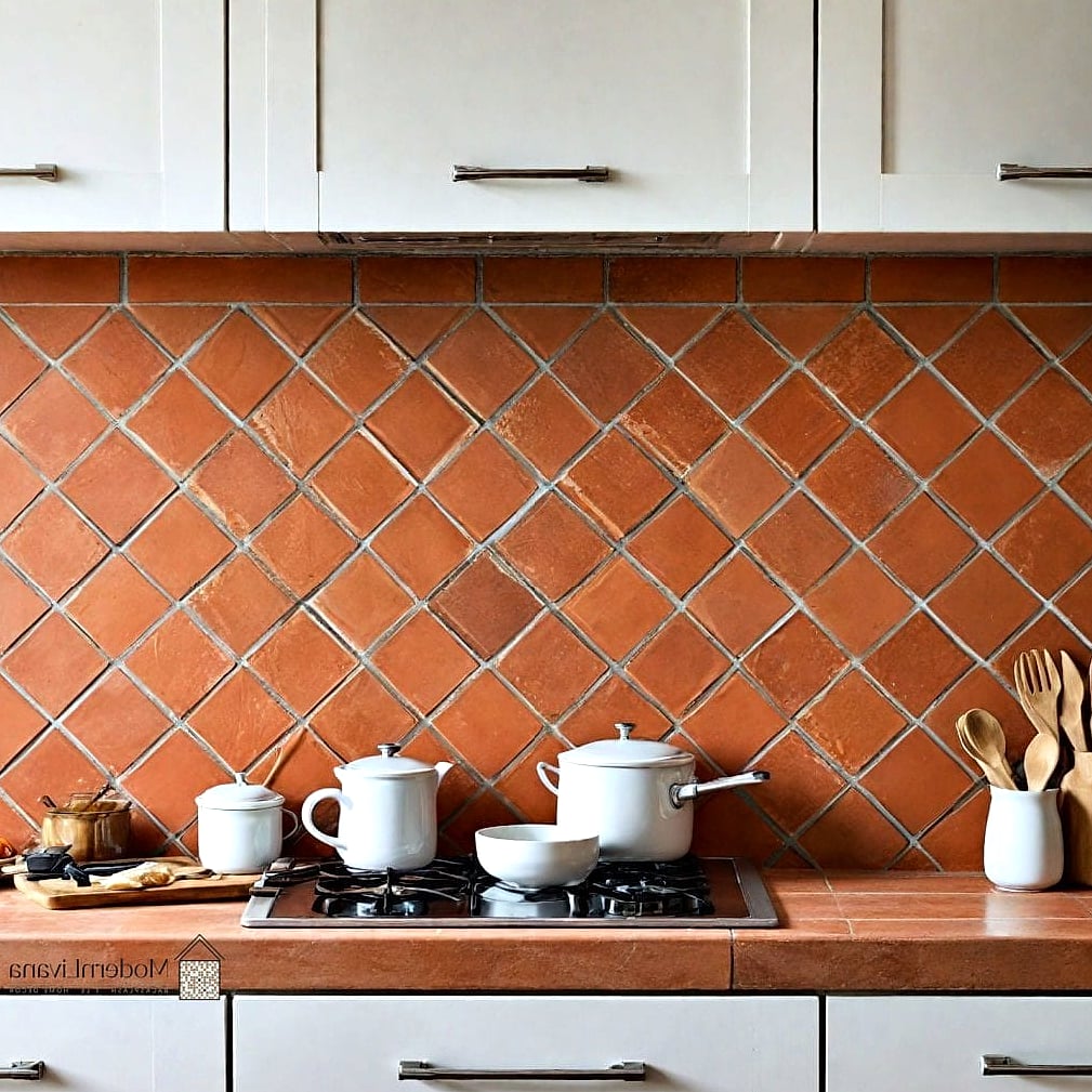 Terracotta Tile with Greenery and Layered Lighting