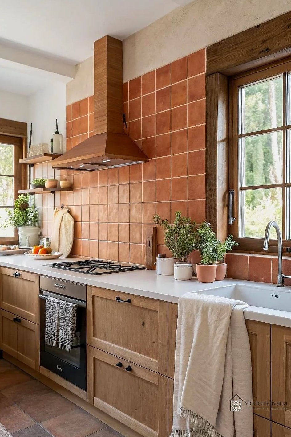 24 Terracota Backsplash Ideas to Inspire Your Next Renovation 24 Terracotta with Wood Ceiling Beams