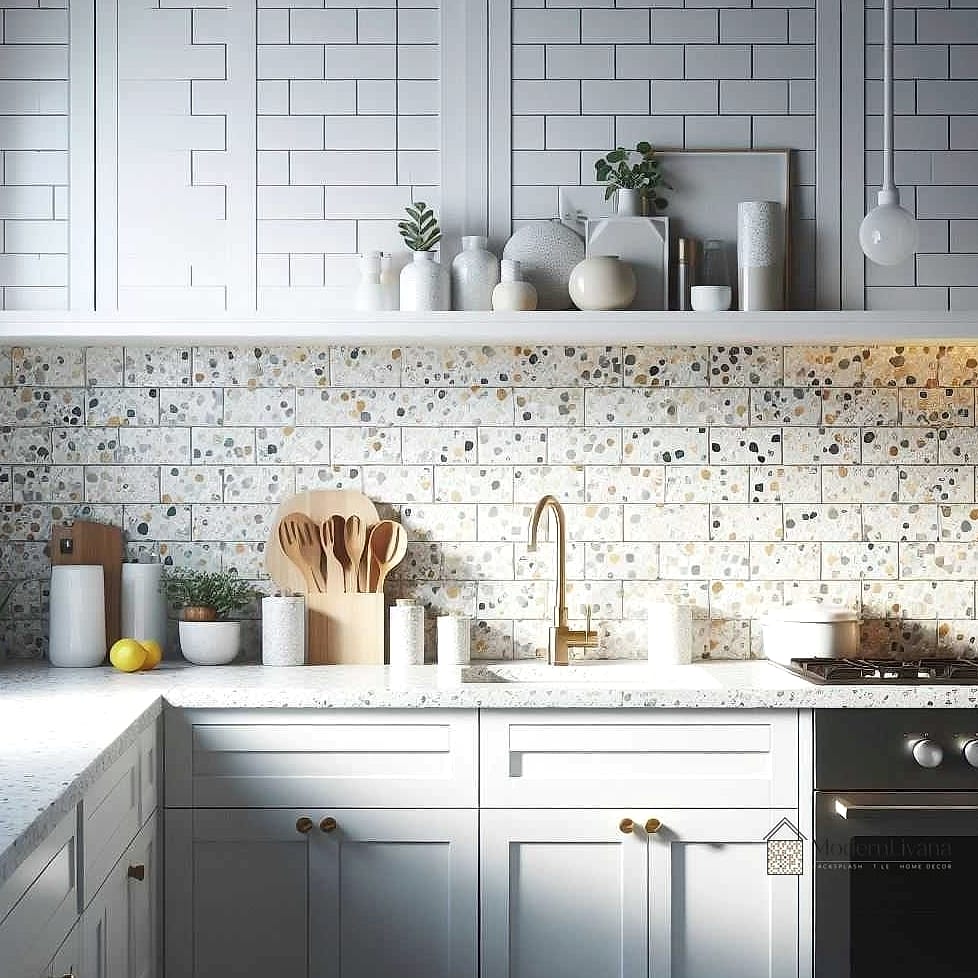 Terrazzo Countertop with White Subway Tile