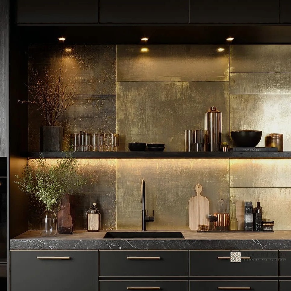 24 Brass Backsplash Ideas That Maximize Style and Function 22 Textured Brass Tiles