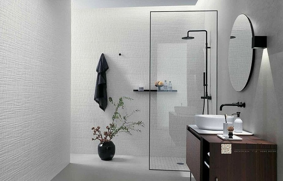 Textured White Tile for Shower Walls