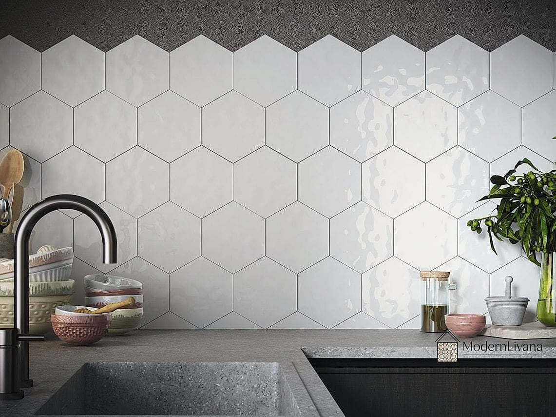 Textured White Hexagon Tiles