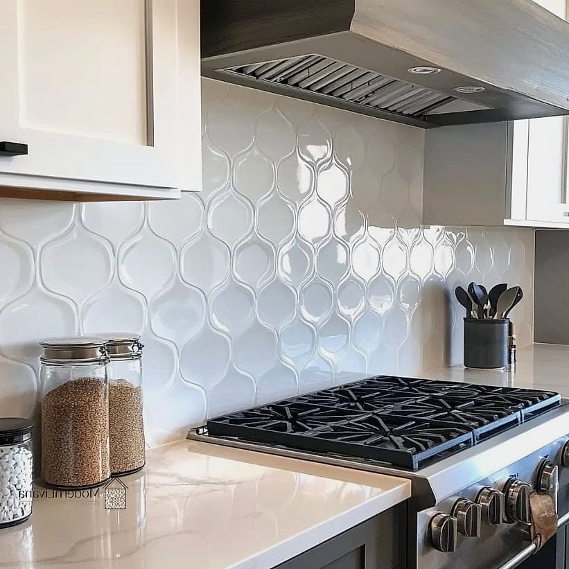 Textured White Tile Backsplash