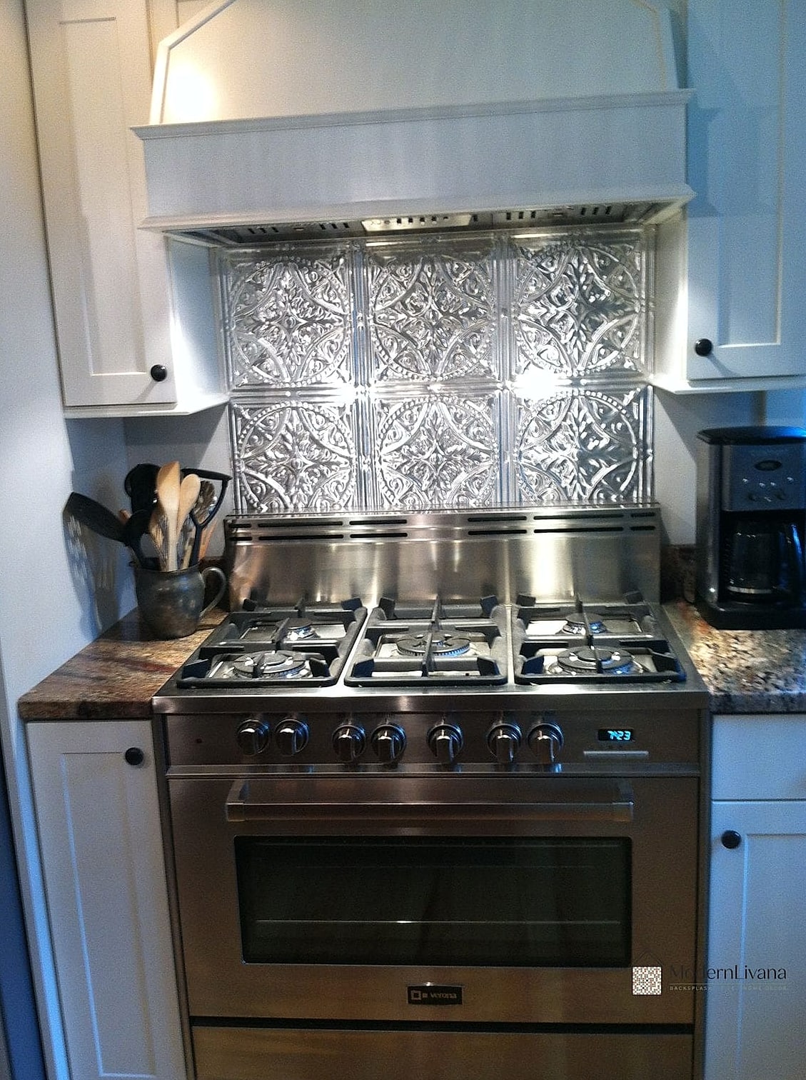 24 Tin Backsplash Ideas That Will Change How You See Your Home 8 Tin Backsplash Behind the Stove Only