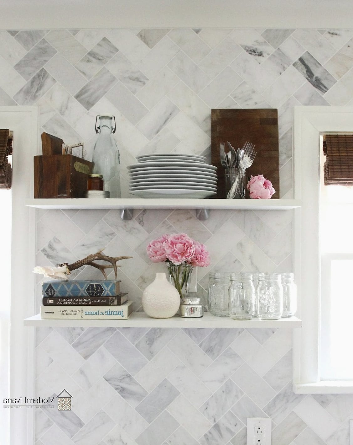 24 Tin Backsplash Ideas That Will Change How You See Your Home 11 Tin Backsplash with Open Shelving