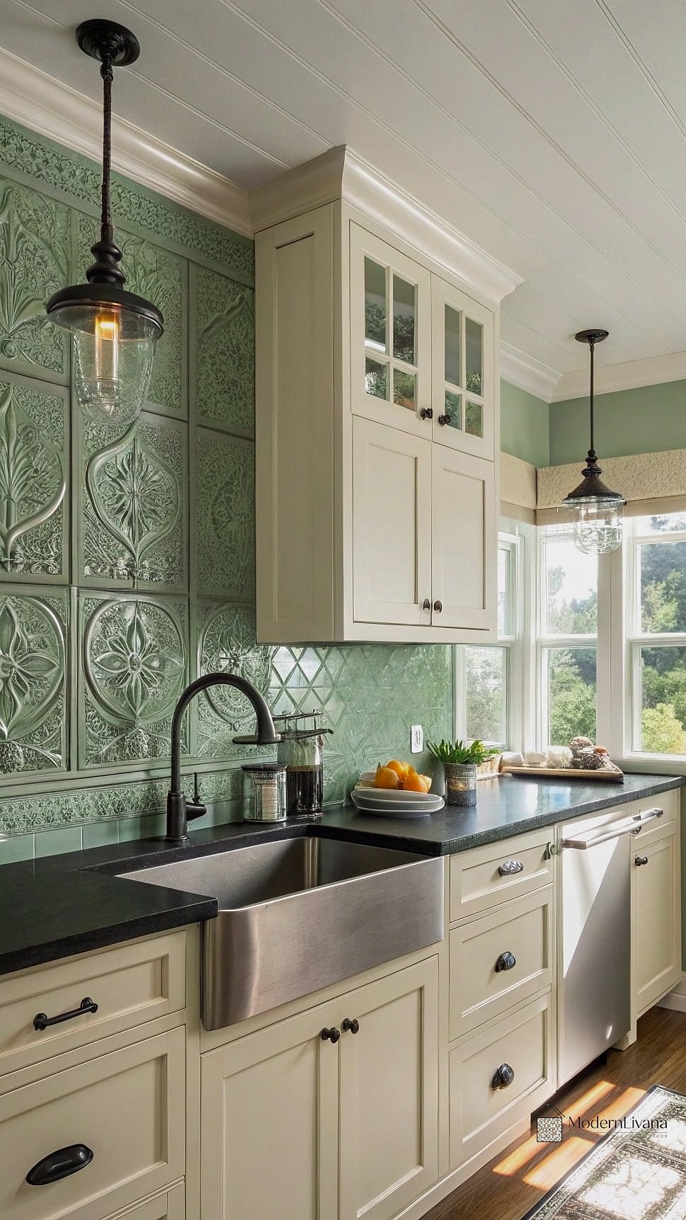 24 Tin Backsplash Ideas That Will Change How You See Your Home 13 Tin Backsplash with Wood Cabinets