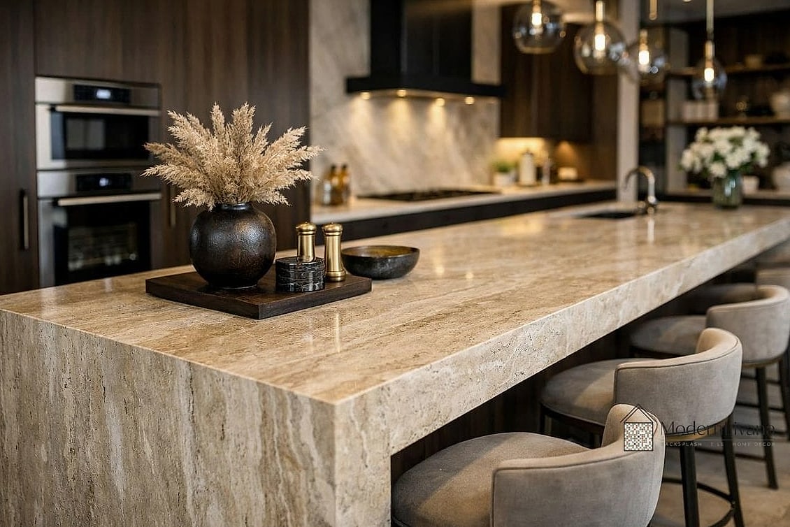Travertine Kitchen Islands With Stone Flooring