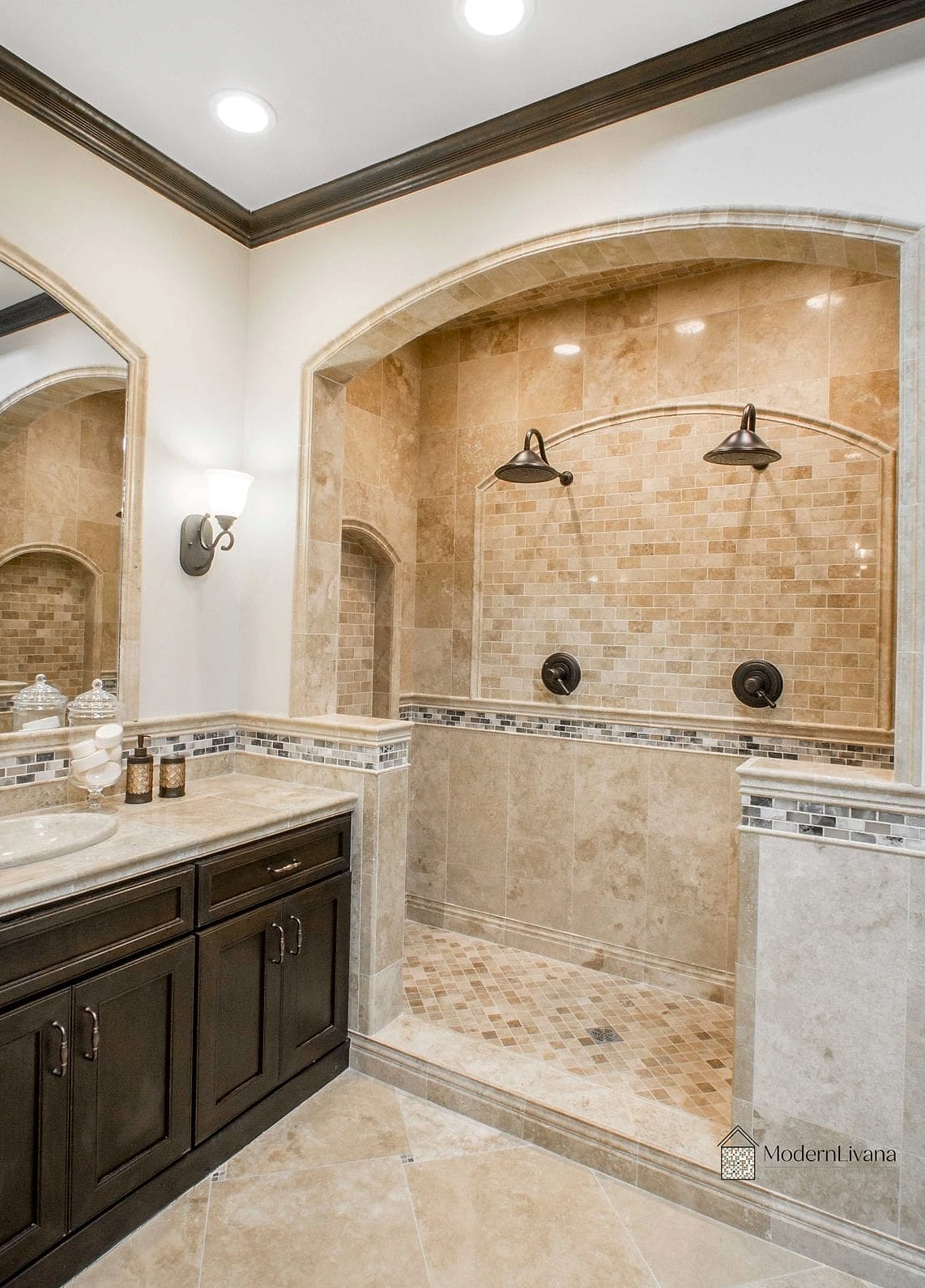 Travertine Tile With Black Fixtures