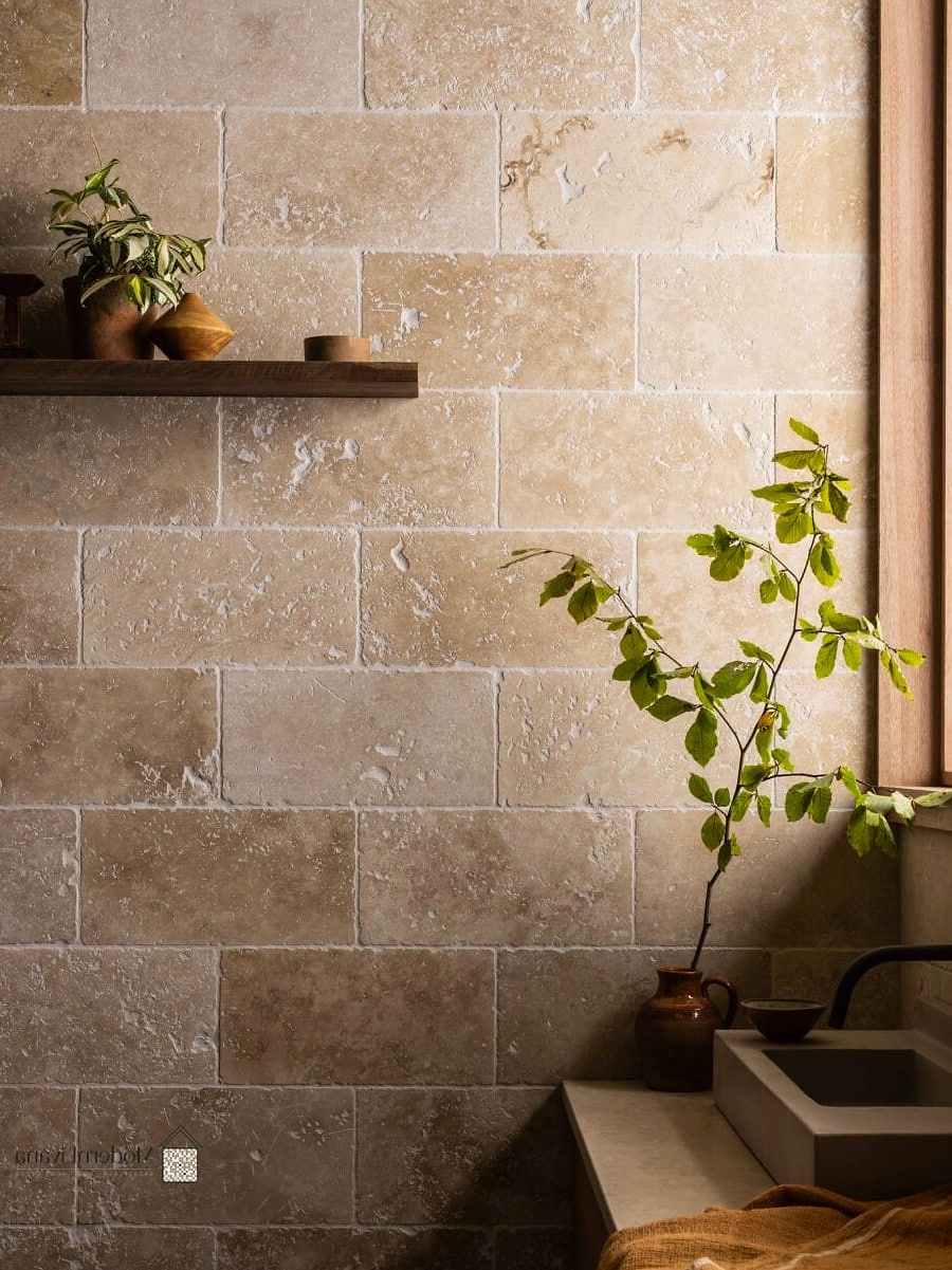 Travertine Wall Niches and Storage Features