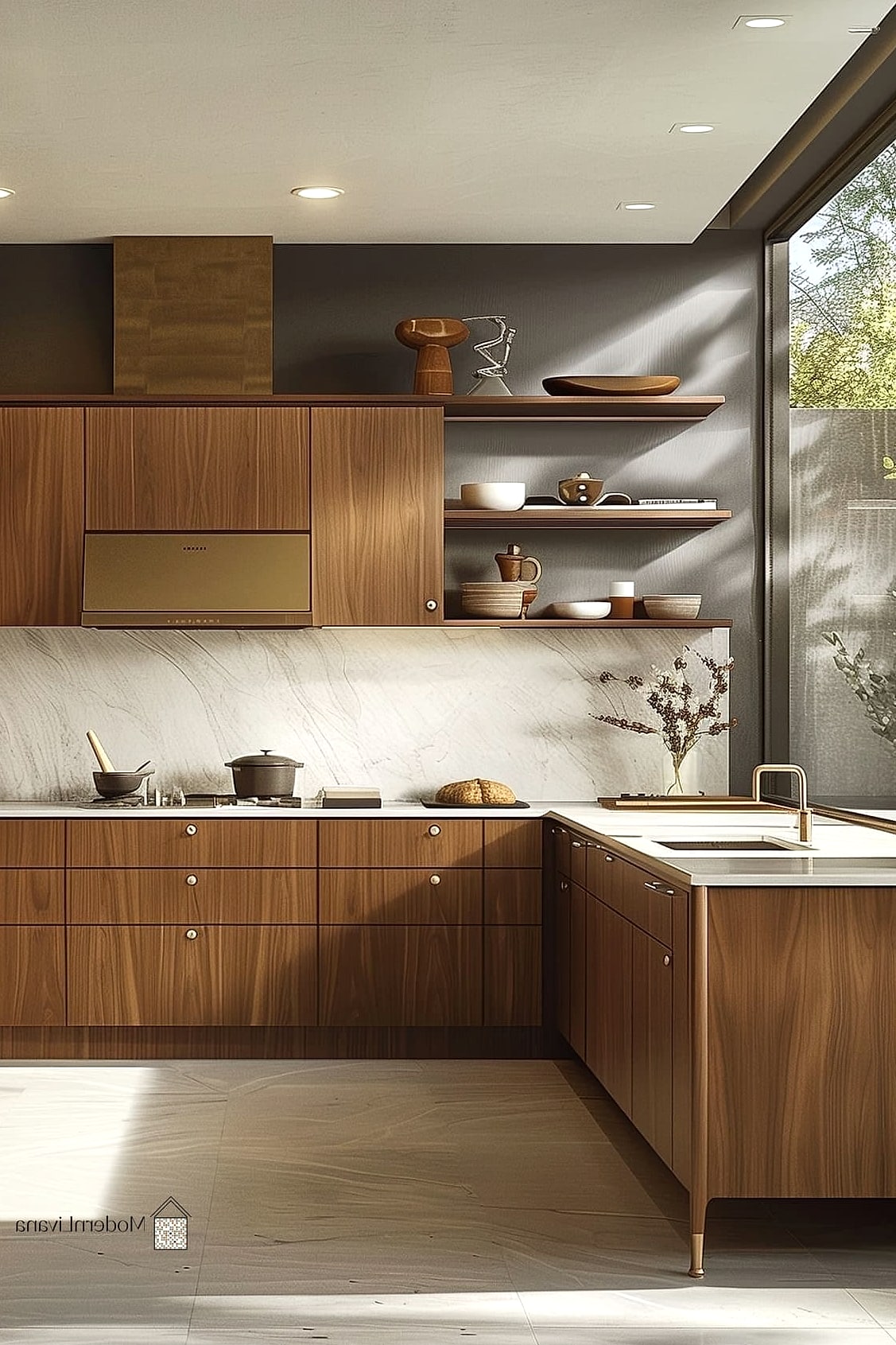 Two-Tone Cabinetry in Warm Wood and White