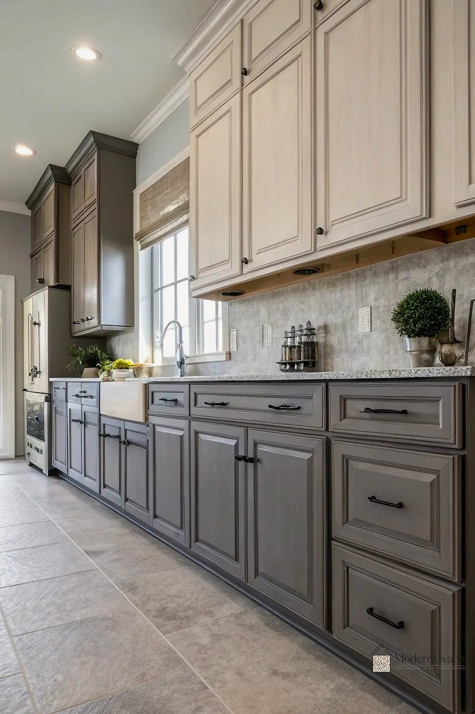 Two-Tone Gray and White Cabinets
