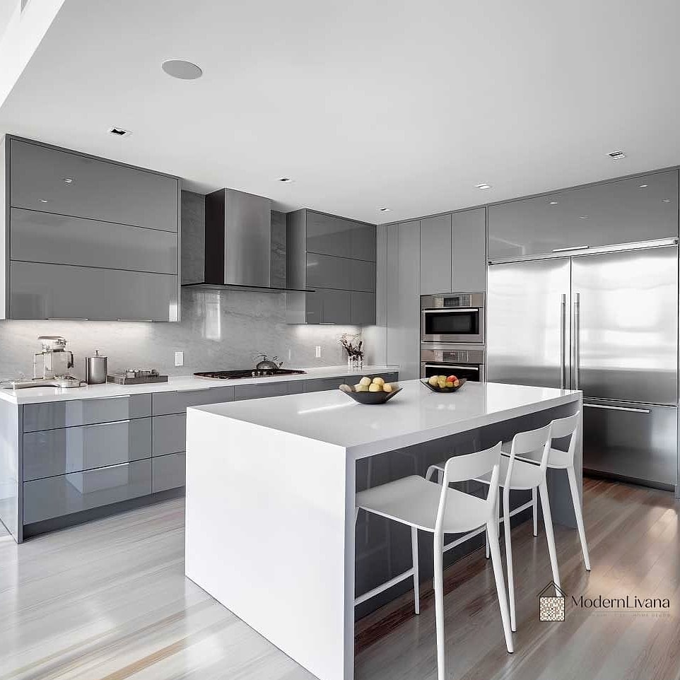 Two-Tone Gray and White Kitchen Cabinets