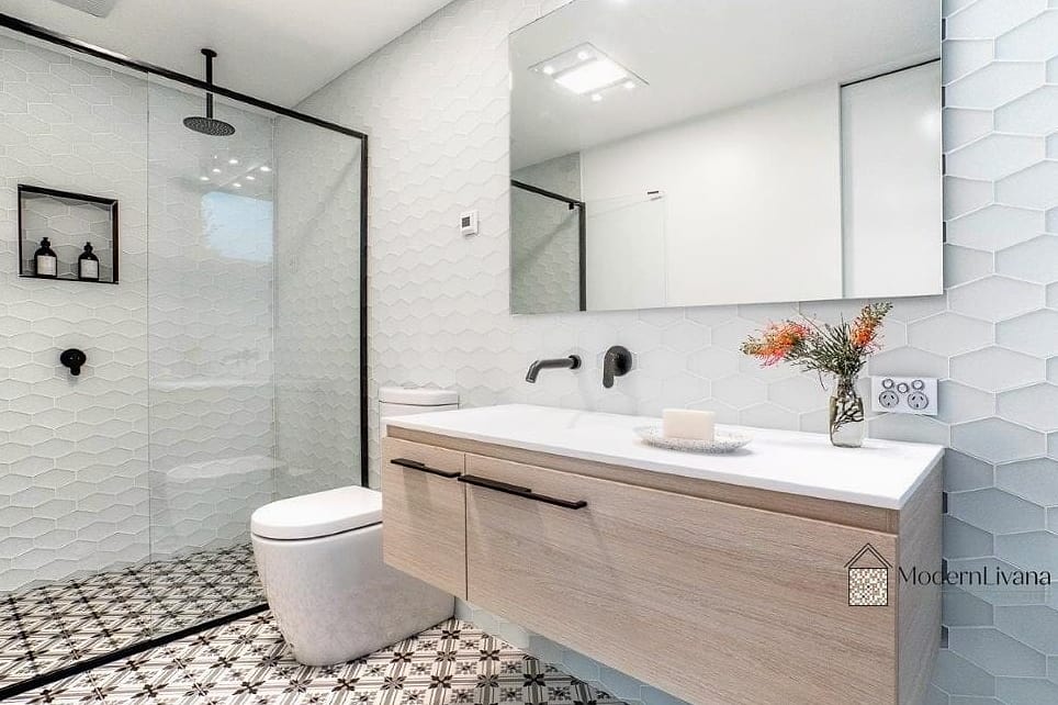 Vertical Elongated Hexagon Tile Bathroom Wall