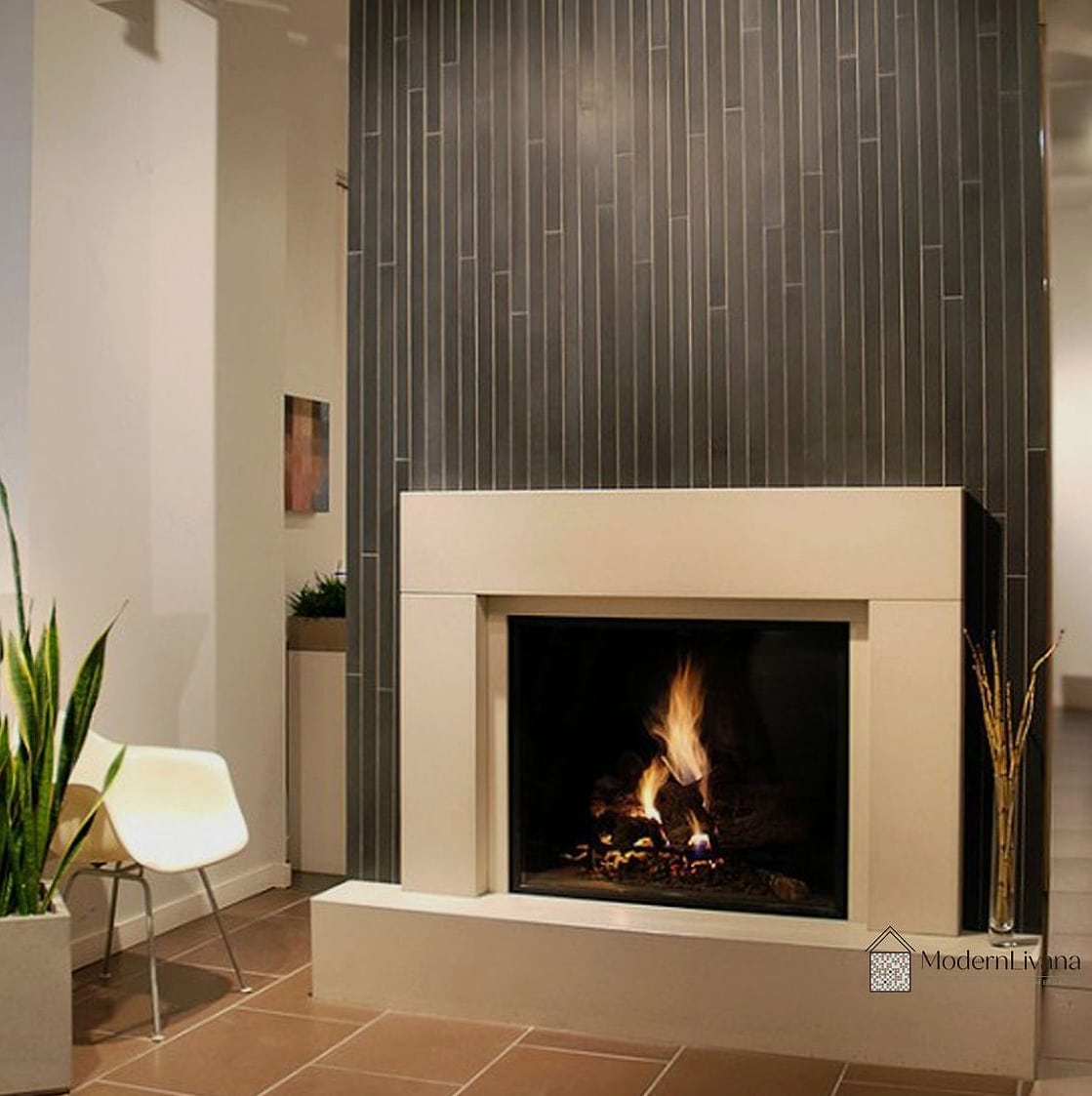 Vertical Tile Fireplace Surround