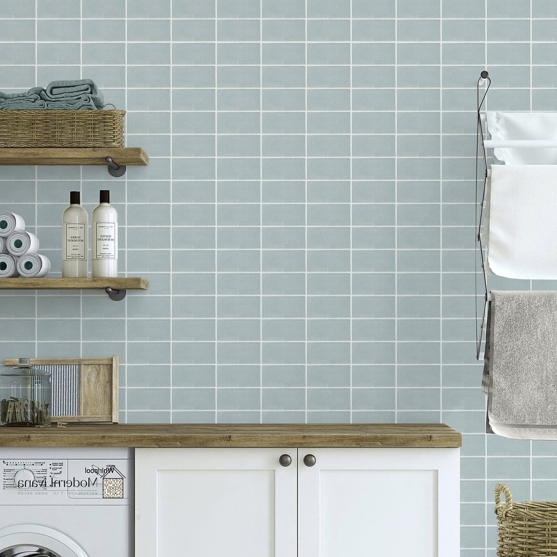 Vertical Tile Laundry Room Backsplash