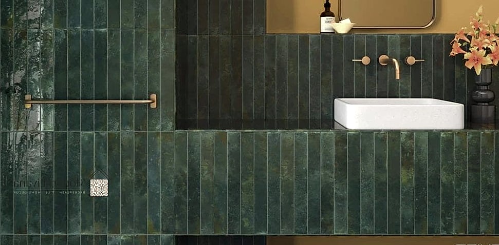 Vertical Tile Wall Behind a Bathroom Vanity