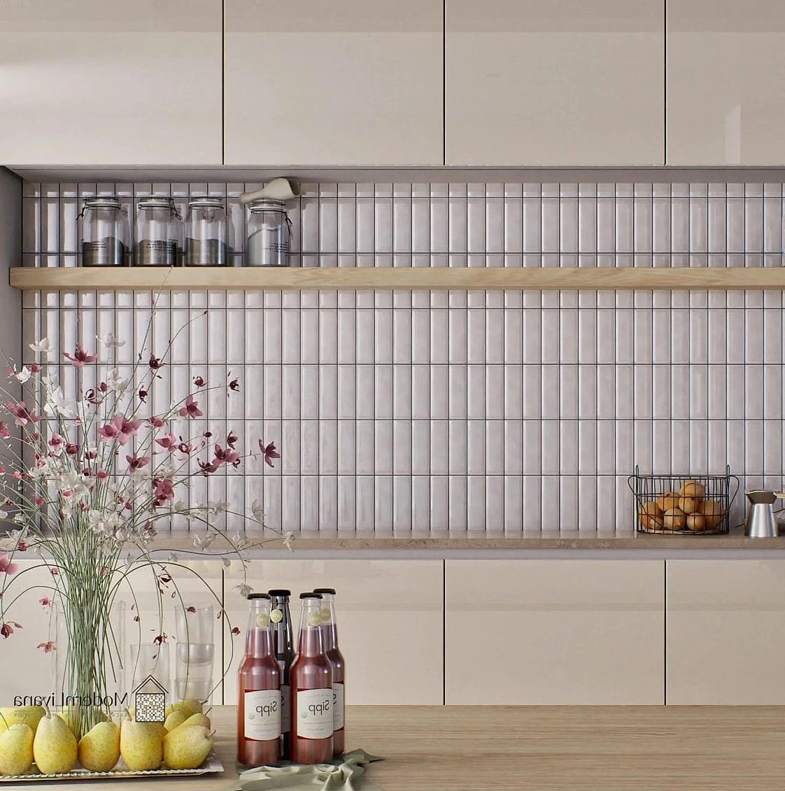 23 White Backsplash Ideas That Will Transform Your Space 7 Vertical White Tile Installation