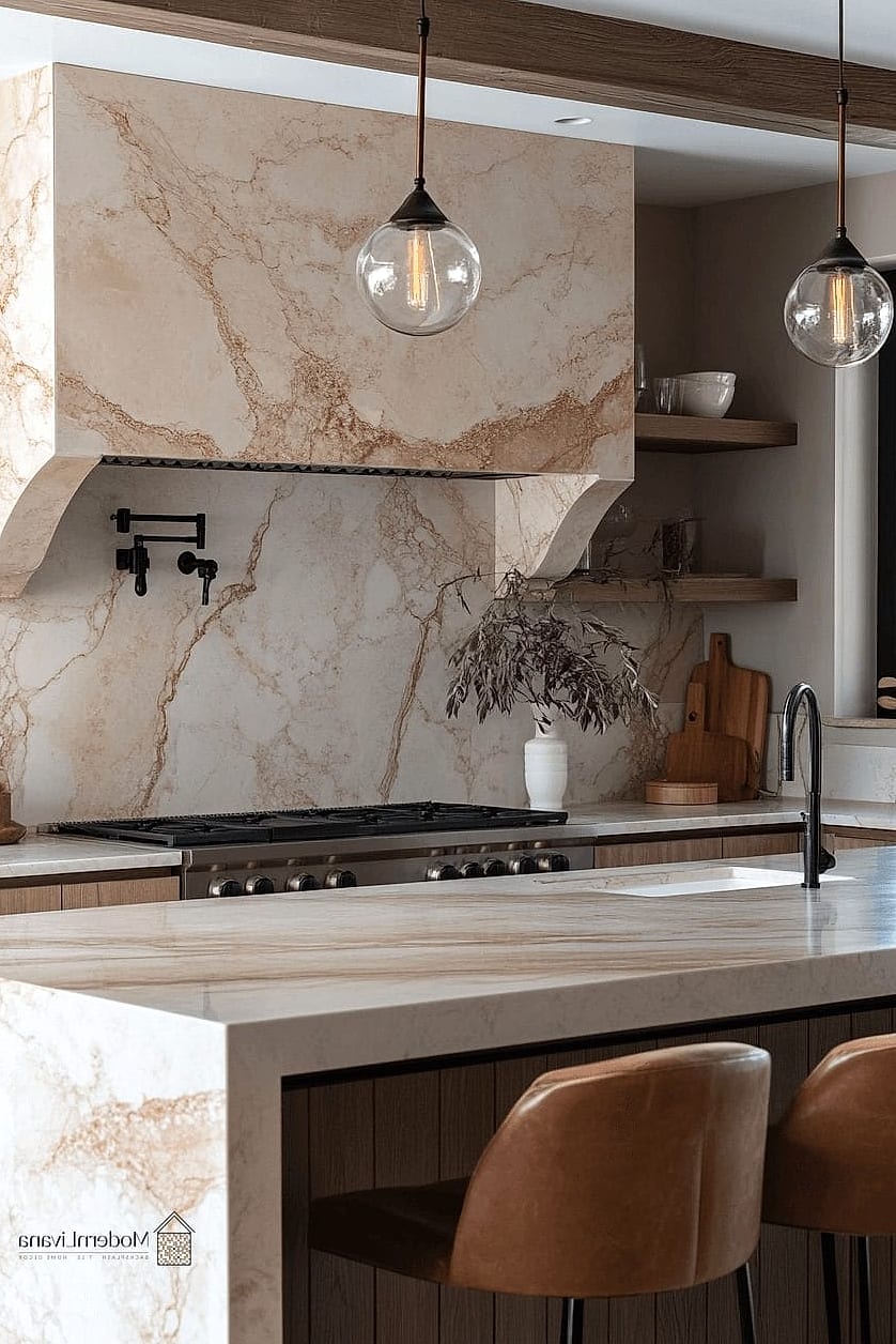 Warm Beige Marble Chevron for Neutral Kitchens