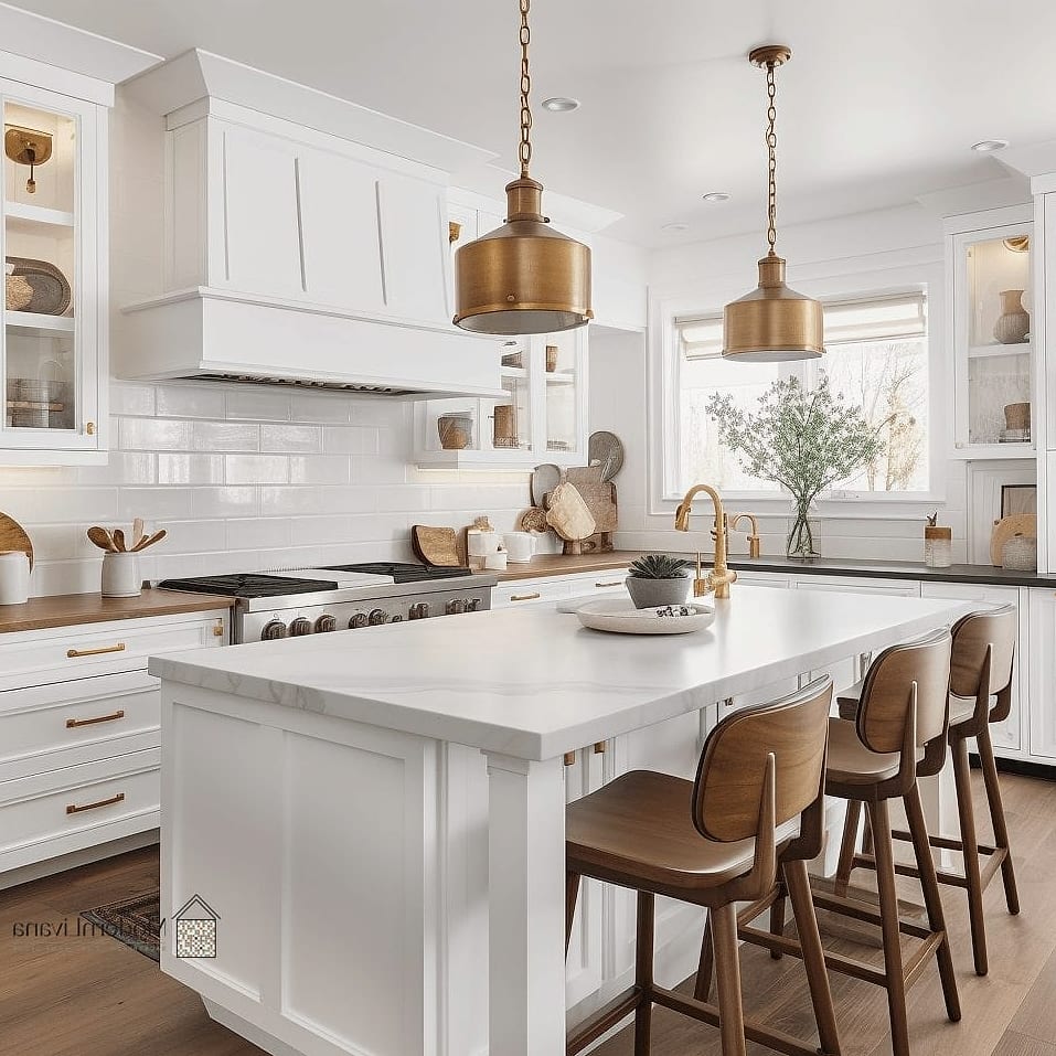 Warm White Walls with Cool White Cabinets