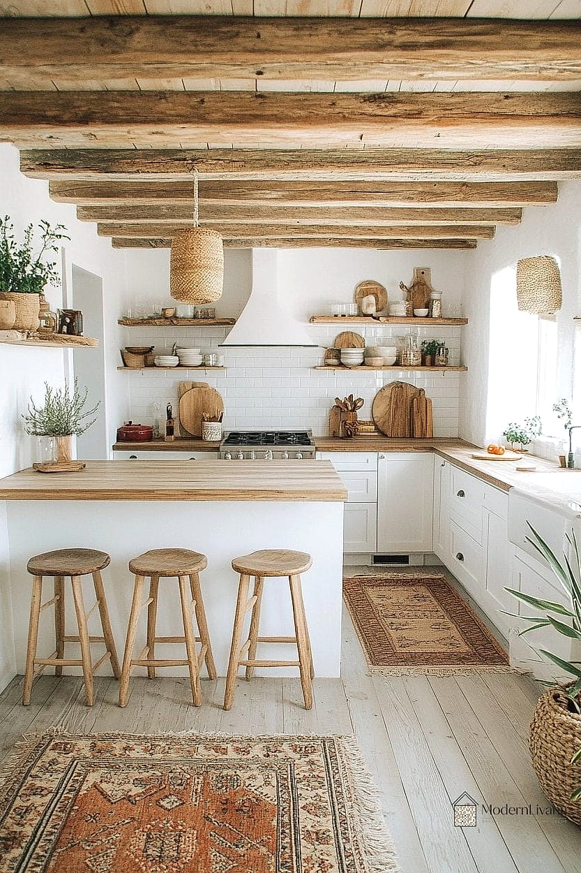 Warm Wood Open Pantry Shelving
