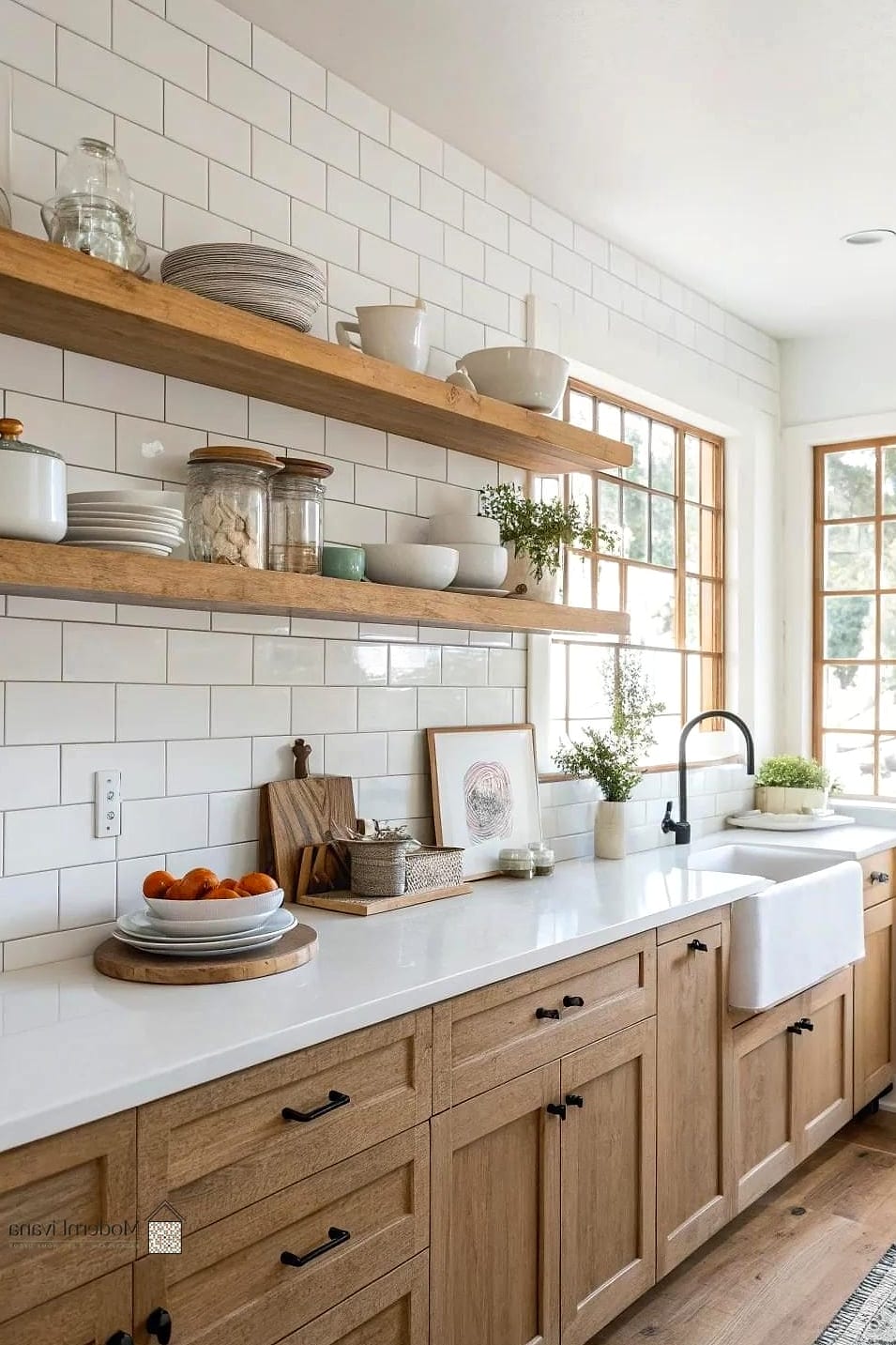 23 White Backsplash Ideas That Will Transform Your Space 21 White Backsplash with Open Shelving