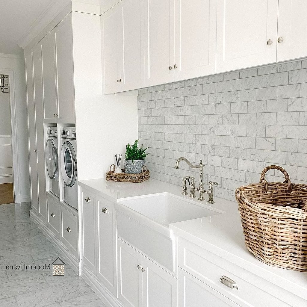20 White Backsplash Ideas That Will Transform Your Space 21 White Backsplash in a Laundry Room or Utility Space