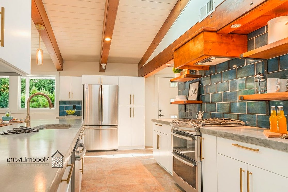 White Countertops Against Warm Wood