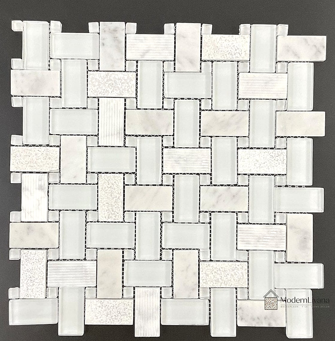 White Glass Tile in a Basketweave Pattern