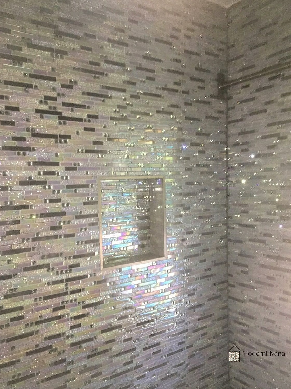 White Glass Tile with Colorful Grout Accents