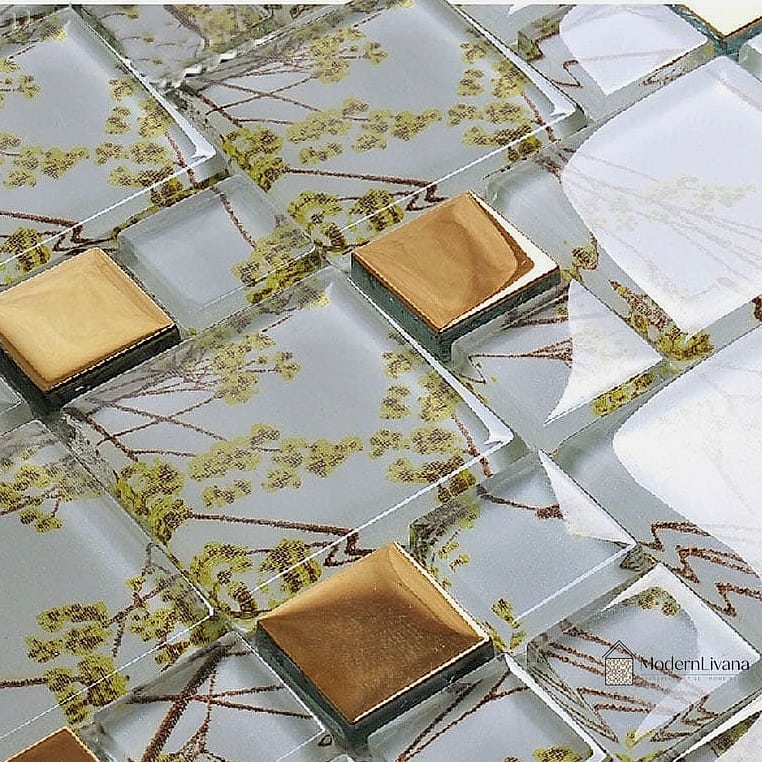 25 Modern Glass Tile Ideas That Look Expensive But Aren't 24 White Glass Tile with Gold Accents