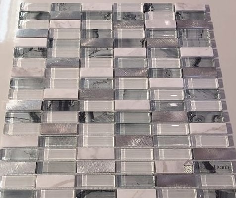 27 White Glass Metal Backsplash Ideas That Are Absolutely Worth It 4 White Glass Mosaic Tile With Stainless Steel Blend