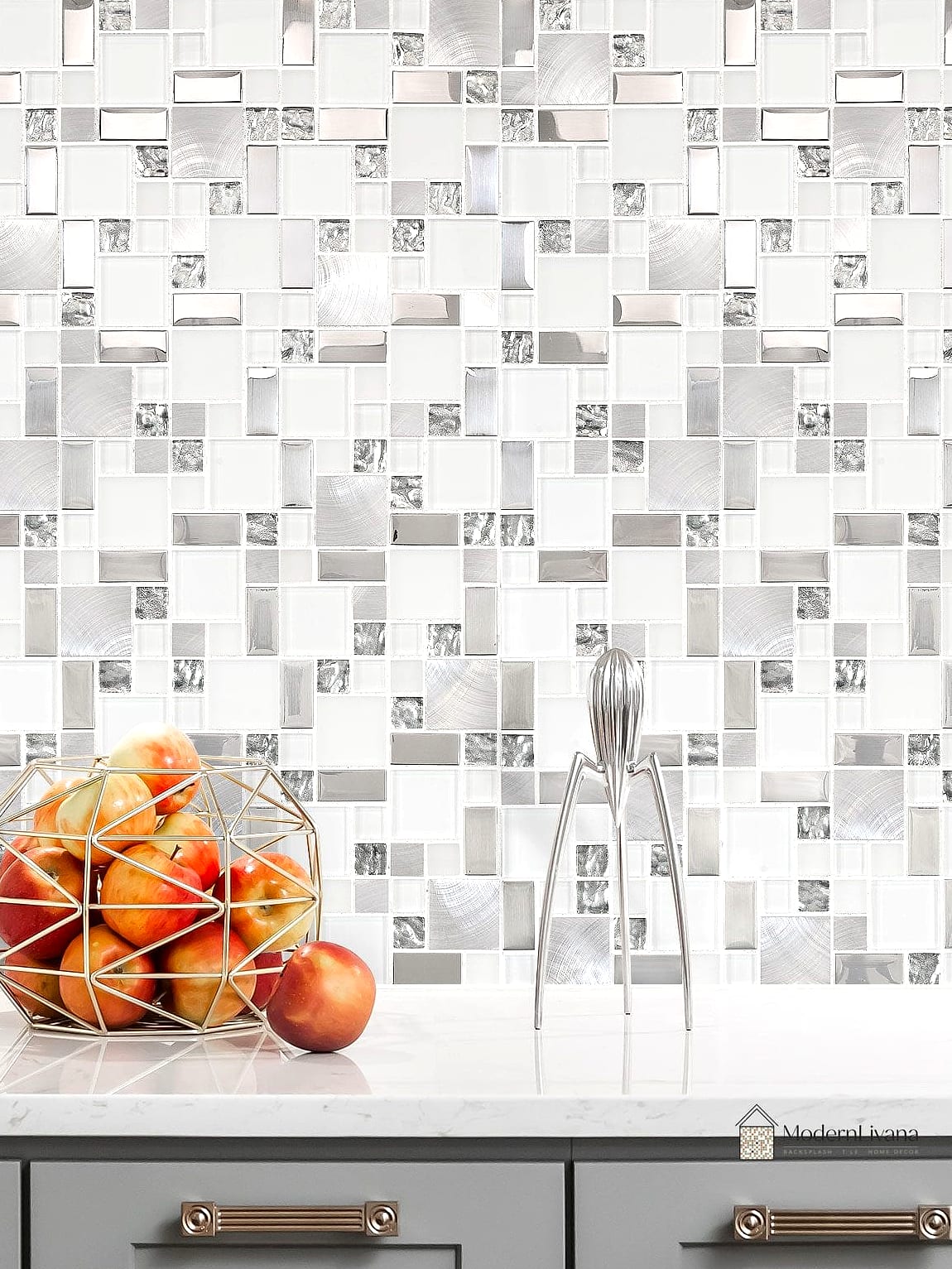 27 White Glass Metal Backsplash Ideas That Are Absolutely Worth It 18 White Glass Metal Backsplash With Gray Cabinets